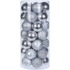Noname Eglutės žaisliukų komplektas Silver, plastikiniai, 6 cm, 35 vnt.