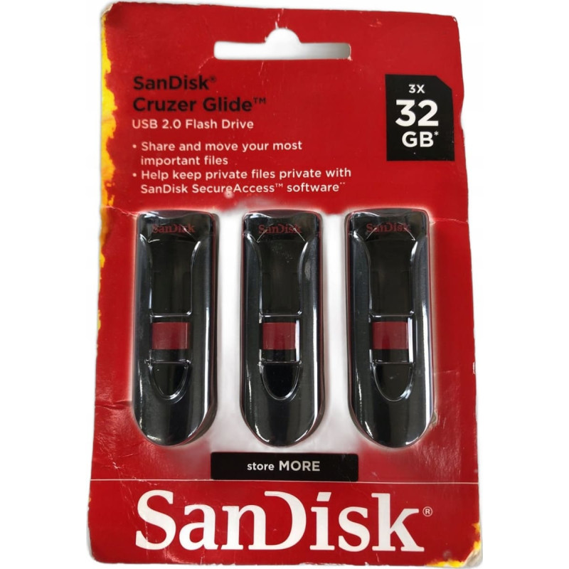 Sandisk Pendrive SanDisk SanDisk Cruzer Glide - USB-Flash-Laufwerk - verschlusselt - 32 GB - USB 2.0 (Packung mit 3)