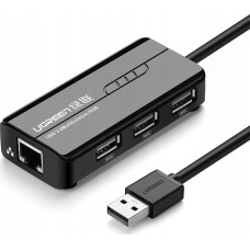 Ugreen Adapter USB Ugreen Adapter sieciowy Ugreen 20264 RJ45 / USB-A 10/100Mbps HUB 3x USB-A 2.0 - czarny