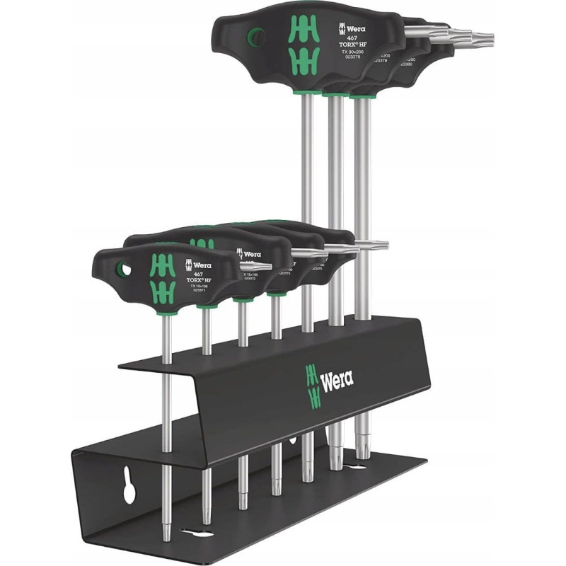 Wera Wera 467/7 TORX HF set 2 T-handle screwdrivers + rack, 7 pieces (black/green, with holding function)