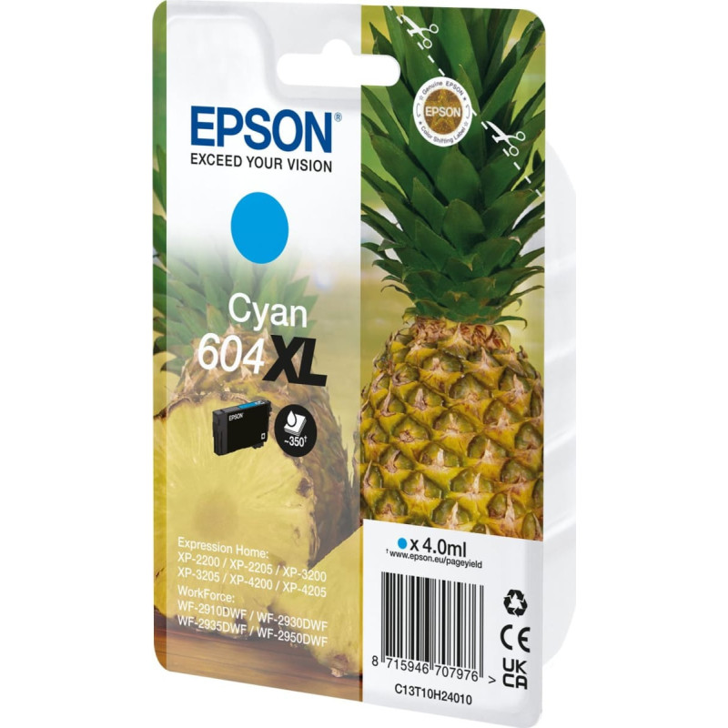 Epson Tusz Epson Epson 604XL - 4 ml - Cyan - original - Blister mit RF- / akustischem Alarmsignal - Tintenpatrone - fur Expression Home XP-2200, 2205, 3200, 3205, 4200, 4205, WorkForce WF-2910, 2930, 2935, 2950