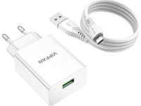 Vipfan Ładowarka Vipfan Ładowarka sieciowa Vipfan E03, 1x USB, 18W, QC 3.0 + kabel Micro USB (biała)
