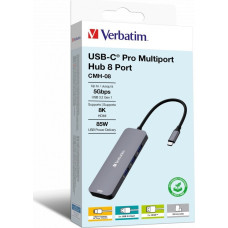 Verbatim Stacja/replikator Verbatim Hub USB Verbatim Multi Port CMH-08: 1x USB-C PD, 3xUSB-A 3.0, 2xHDMI, SD/microSD