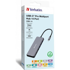 Verbatim HUB USB Verbatim USB (3.2) hub 14-port, 32154, szary, długość przewodu 15cm, Verbatim, 2x USB C, 5x USB A, 2x HDMI, czytnik SD/micro SD