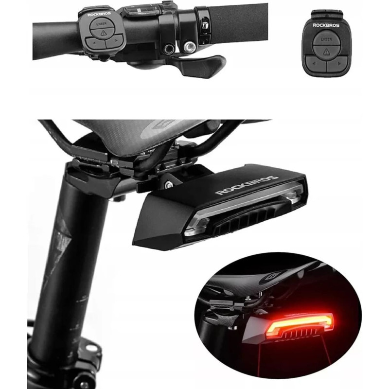 Rockbros Lampka rowerowa tylna Rockbros LKWD-R1 z laserem i pilotem + kabel micro USB - USB-A - czarna