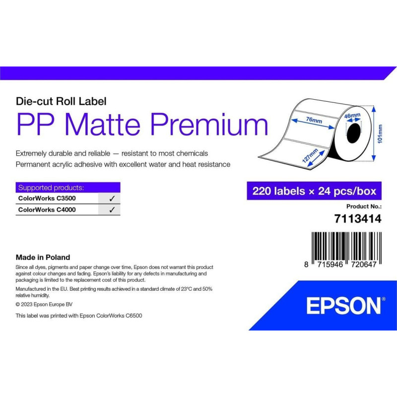 Epson Epson 7113414 etykiet do nadruku Biały Samoprzylepne etykiety do drukowania