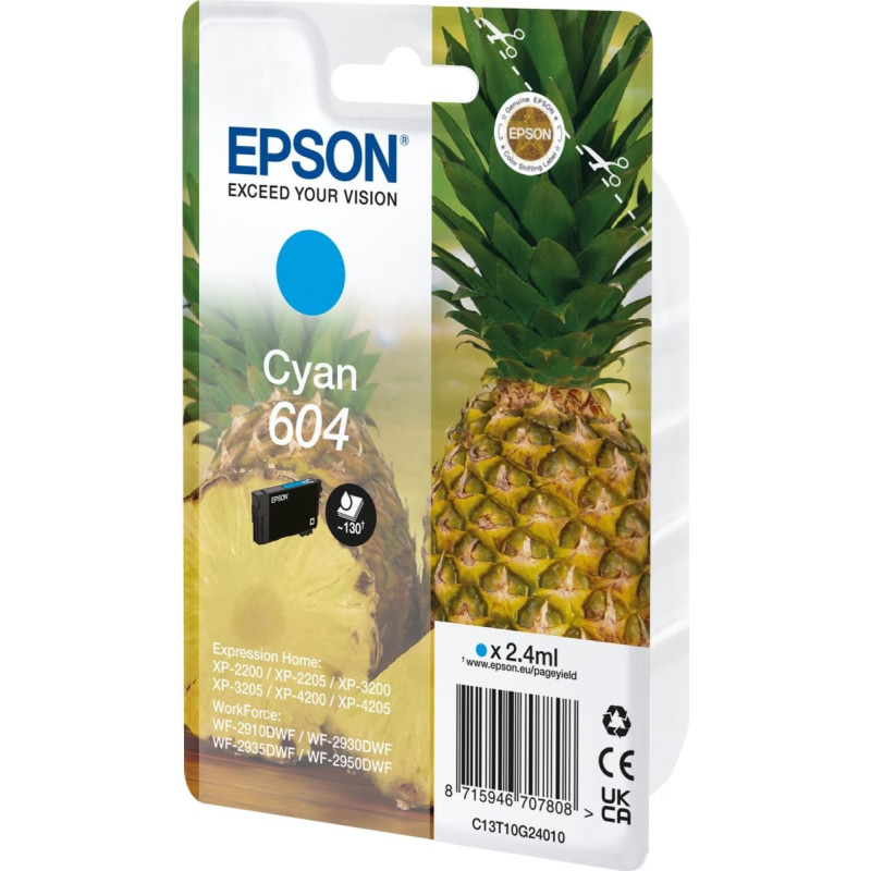 Epson Tusz Epson Epson 604 - 2.4 ml - Cyan - original - Blister mit RF- / akustischem Alarmsignal - Tintenpatrone - fur Expression Home XP-2200, 2205, 3200, 3205, 4200, 4205, WorkForce WF-2910, 2930, 2935, 2950