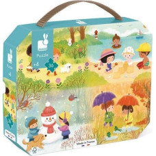 Janod Puzzle w walizce Pory roku 36 elementów 4+ Made in France, Janod jeden rozmiar