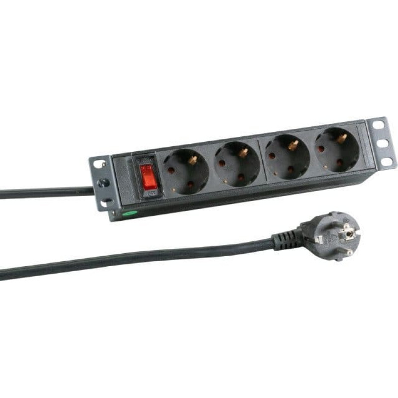 EFB Listwa zasilająca EFB EFB 25,40cm 10Zoll 1HE Steckdosenleiste 4-fach SCHUKO Steckdosen mit Schalter im Aluprofil SCHWARZ