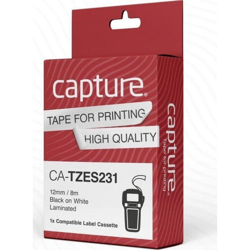 Capture 12mm x 8m Black on White Max