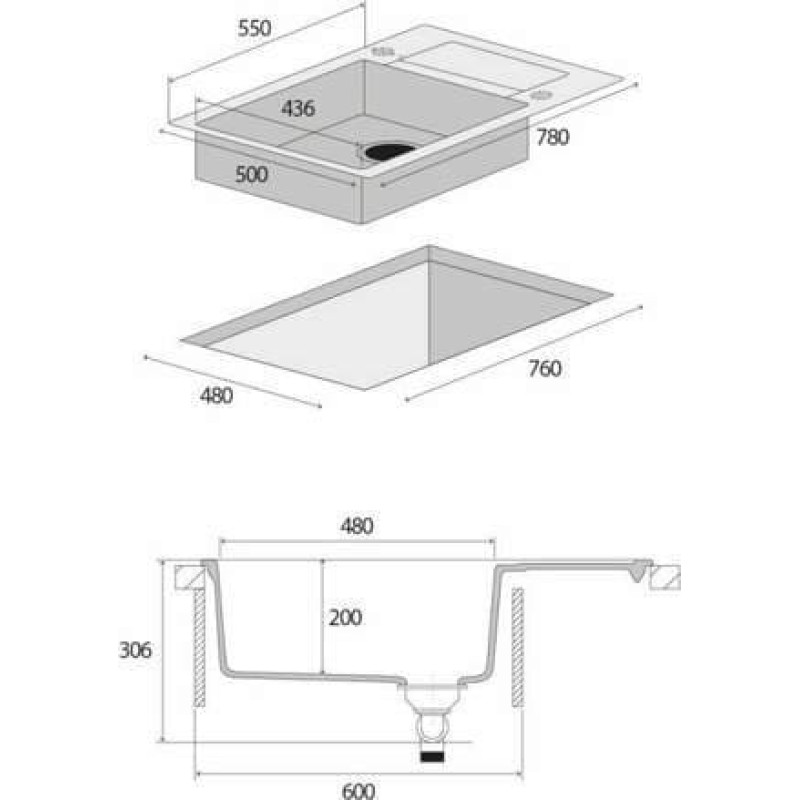 Concept Zlewozmywak Concept Zlewozmywak kuchenny granitowy z ociekaczem CZARNY DG05L60bc