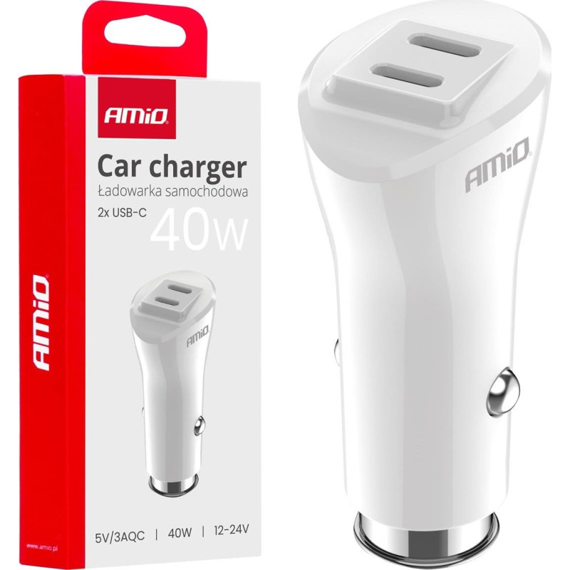 Amio Ładowarka AMiO Ładowarka samochodowa 2x usb-c 40w amio-03884