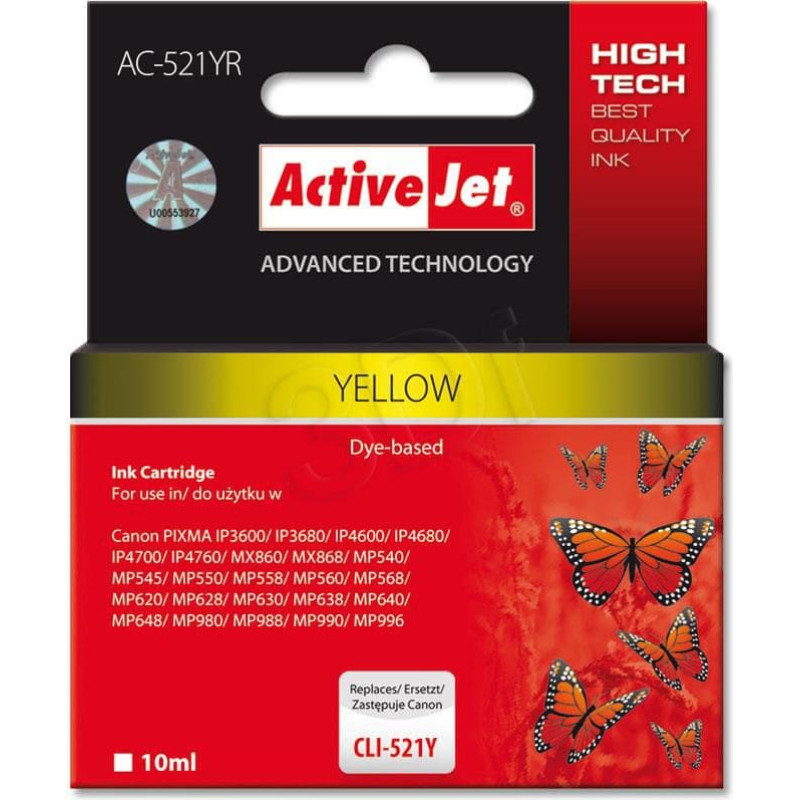 Activejet Tusz Activejet tusz AC-521YR / CLI-521Y (yellow)