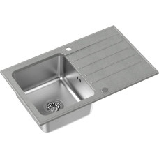 Steiner Zlewozmywak Steiner KENNETH 111 Fusion GraniteQ silver stone z komorą stalową (780x480x190) z syfonem manualnym i zaślepką