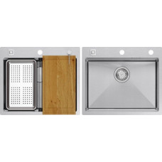 Graniteq Zlewozmywak GraniteQ BURT 100 Workstation SteelQ  zlewozmywak 1-komorowy b/o stal szlachetna 580*485 mm + syfon push to open + dozownik stal szcz. + wkładka ociekowa+ Qmat