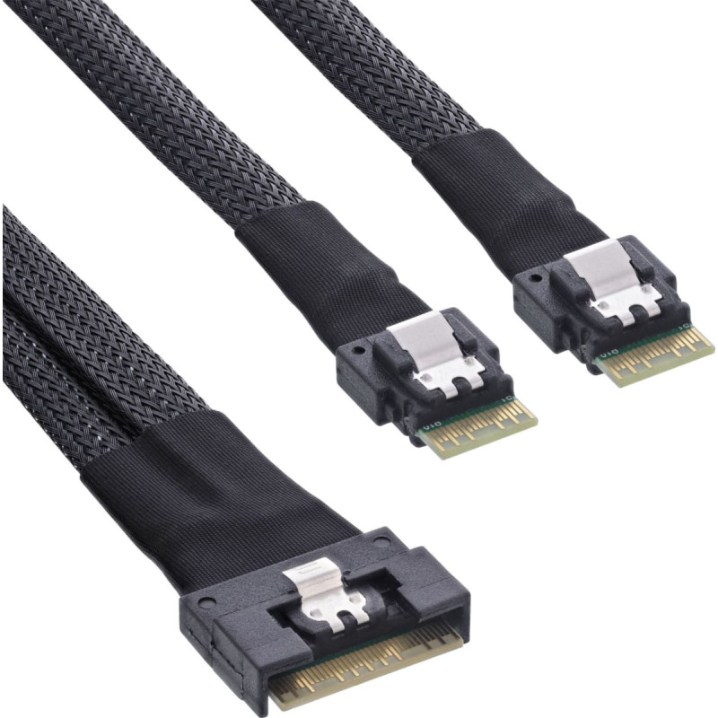 Inline InLine® Slim SAS cable, SFF-8654 8i to 2x SFF-8654 4i, 0.5m