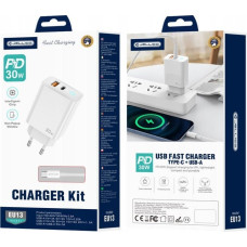 Jellico Ładowarka Jellico JELLICO ładowarka sieciowa EU13 GaN PD 30W 1xUSB-C + 1xUSB QC3.0 + kabel USB-C - USB-C Biały