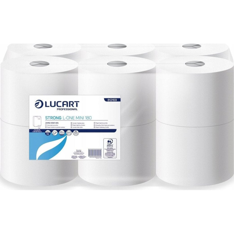 Karen Lucart Strong L-ONE Mini 18 - Papier toaletowy jumbo, centralnie dozowany, 2 warstwy, 180 m, celuloza - 12 rolek