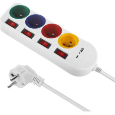 Maclean Listwa zasilająca Maclean Listwa zasilająca Maclean, przedłużacz 4 gniazda + USB A / C, z włącznikami, 250VAC/10A, 1.5m, biała, MCE508 W