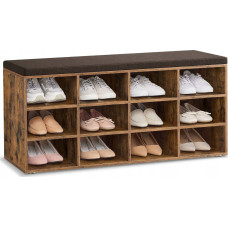 Vasagle Ławka na buty, ławka do przechowywania z wyściełanym siedziskiem, z poduszką, 12 przegródek, regulowane półki, do salonu, przedp