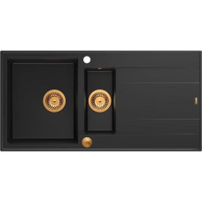 Graniteq Zlewozmywak GraniteQ EVAN 156 GraniteQ zlewozmywak z syfonem Push To Open 1,5-komorowy z/o (1000x500x210; kom. 420x480) pure carbon / elementy miedziane