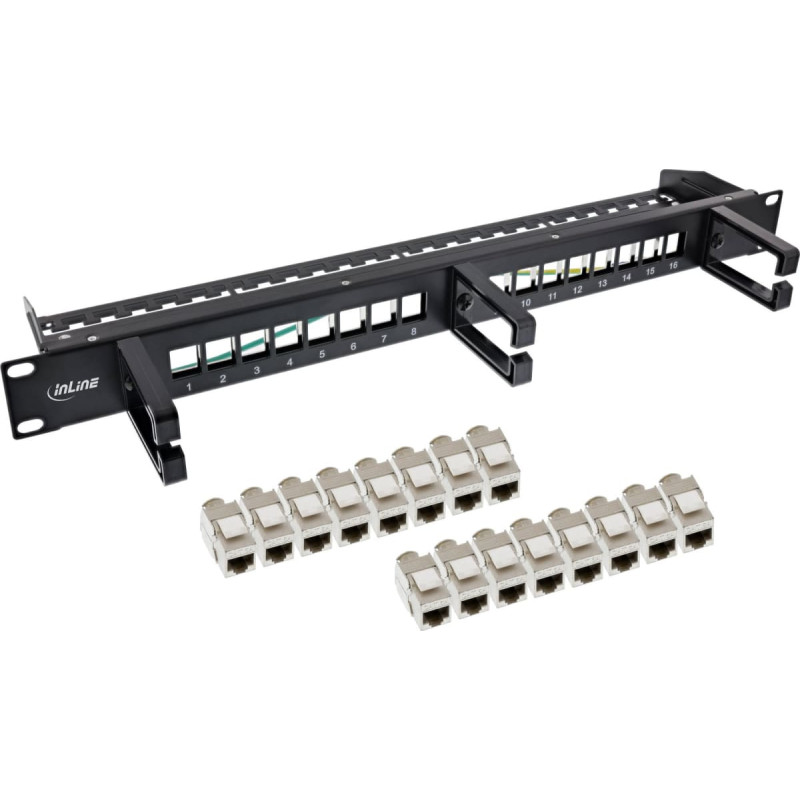 Inline InLine® Patch panel Cat.6A 16-way, with 3 brackets, 16 keystones, 19