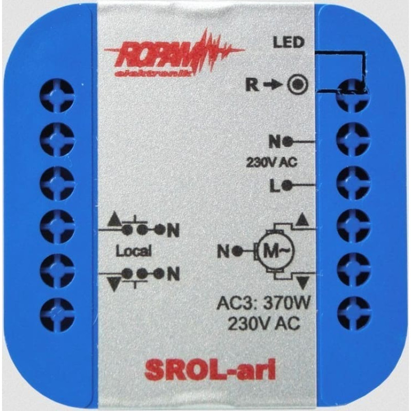 Ropam ROPAM SROL-ari bezprzewodowy, douszkowy sterownik rolety 230VAC, amperometryka, status rolety w aplikacji i panelu dotykowym (-IP-64).