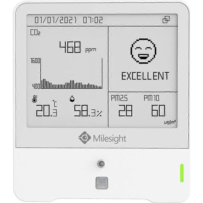 Milesight IoT Milesight Indoor Ambience Monitoring Sensor LoRaWAN Temp. Humidity CO2 PIR Light TVOC hPA PM 2.5 PM10 O3 E-Ink
