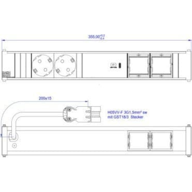 Bachmann BACHMANN CONI 2xCEE7/3 1xUSB C 60W, gniazdo uziemienia wtyczka GST18