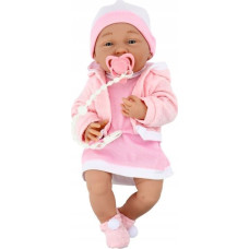 Leantoys Lalka Bobas Ze Smoczkiem Sukienka Czapeczka Różowa Kocyk Akcesoria 35 cm