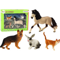 Leantoys Figurka LeanToys Zestaw Figurek Zwierząt Domowych Koń Pies Królik Kot 4 Sztuki
