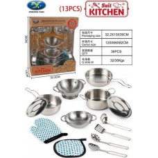 Triton Zestaw Metalowych Garnków dla dzieci 3+ Przybory Kuchenne + Fartuch + Akcesoria 13 el.