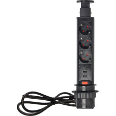Orno Gniazdo meblowe ?6cm wysuwane z blatu z ładowarką USB, blokadą i przewodem 1,8m, 3x2P+Z (Schuko), czarne