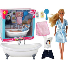 Leantoys Lalka Dla Dzieci Długie Blond Włosy Szlafrok Niebieski Wanna Łazienka
