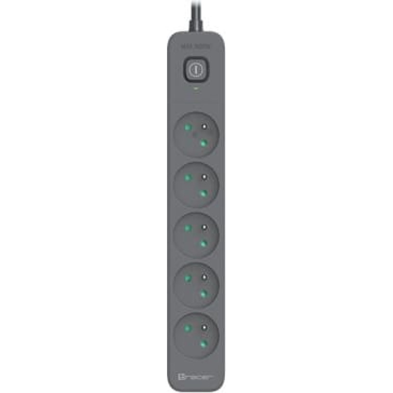 Tracer Power Line+ 5m Graphite surge protector power strip (5 sockets)