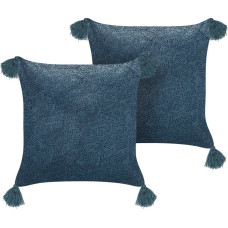 Beliani 2 welurowe poduszki dekoracyjne z frędzlami roślinny motyw 45 x 45 cm ciemnoniebieskie SETARIA Lumarko!