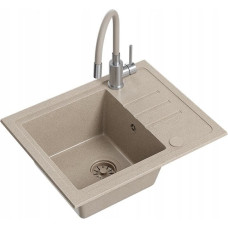 Noname Zlewozmywak BEN 116 zlewozmywak granitowy river sand 55x44 z beżową baterią z elastyczną wylewką, z beżowym syfonem i beżową zaślepką