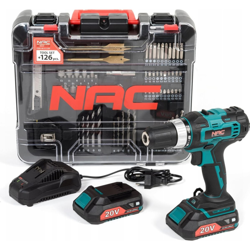 NAC Wiertarko-wkrętarka NAC NAC WIERTARKO-WKRĘTARKA 20V  2x2,0Ah + AKCESORIA