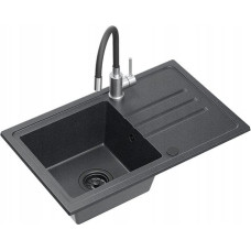 Noname Zlewozmywak BEN 111 zlewozmywak granitowy black dotted 70x44 z czarną baterią z elastyczną wylewką, z czarnym syfonem i czarną zaślepką