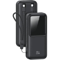 Usams UPS Usams USAMS Powerbank z wbudowanymi kablami USB-C+Lightning 30000 mAh 20W PD+Qc 3.0 Fast Charge X-chel Series czarny/black 30KCD21301 (US-CD213)