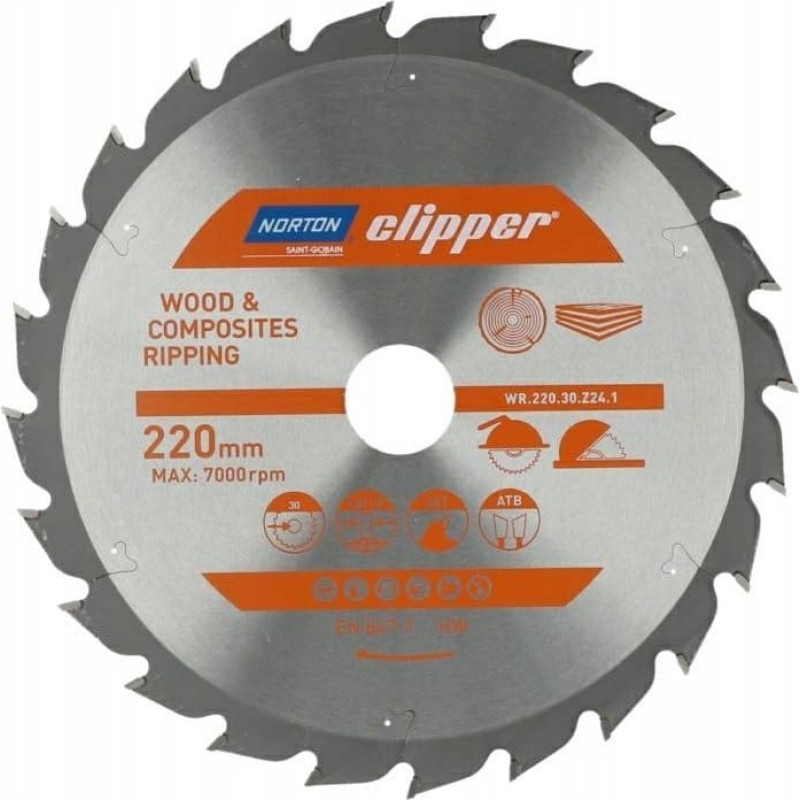 Norton NORTON CIRCULAR SAW 220mm x 30mm x 24z WOOD AND COMPOSITES ATB (2.8 / 1.8)