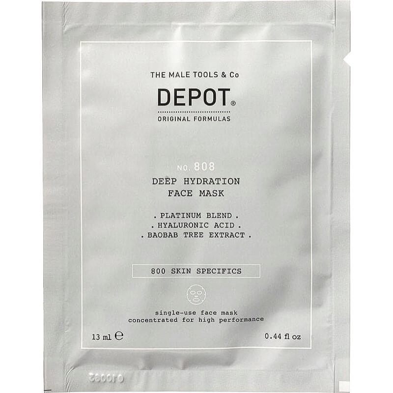 Milk Shake Set, Depot, 800 Skin Specifics No. 808, Hyaluronic Acid, Deeply Hydrating/Soothing & Revitalizing, Sheet Mask, For Face, Day, 12 pcs, 13 ml For Men