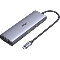 Ugreen HUB USB Ugreen Hub USB-C Ugreen CM498, 3x USB 3.0, HDMI 4k 30Hz, VGA, RJ45, SD/TF, PD 100W (szary)