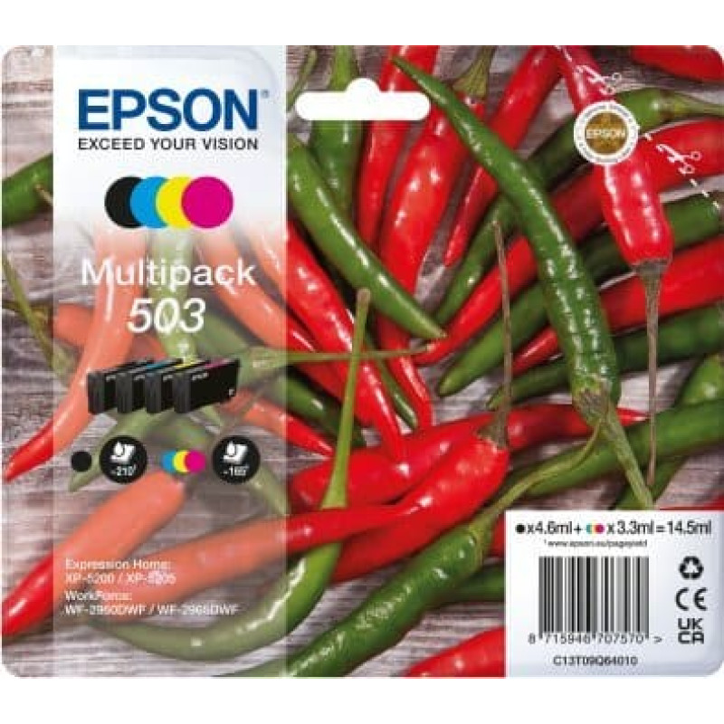 Epson Tusz Epson Epson 503 Multipack - 4er-Pack - Schwarz, Gelb, Cyan, Magenta - original - Blister mit RF- / akustischem Alarmsignal - Tintenpatrone - fur Expression Home XP-5200, XP-5205, WorkForce WF-2960DWF, WF-2965DWF