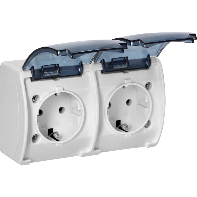 Orno Gniazdo podwójne 2x2P+Z Schuko AQUATIC, IP44, białe dymione