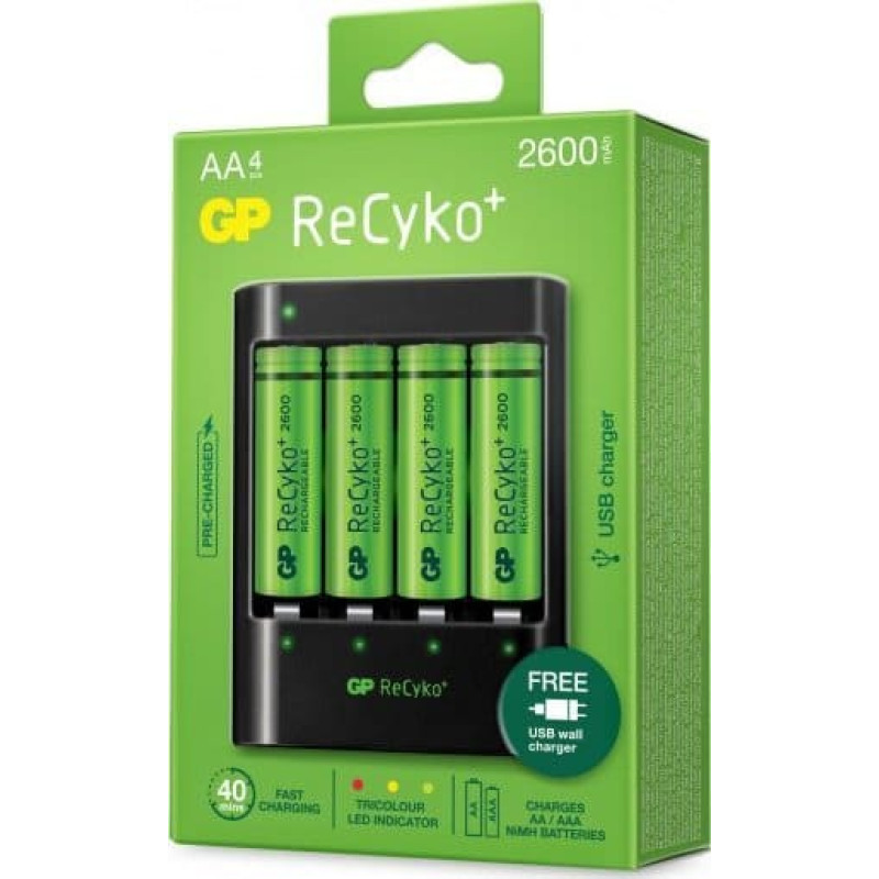 GP GP Batteries ReCyko+ 4 x AA Rechargeable Batteries 2600 mAh + Fast Charger