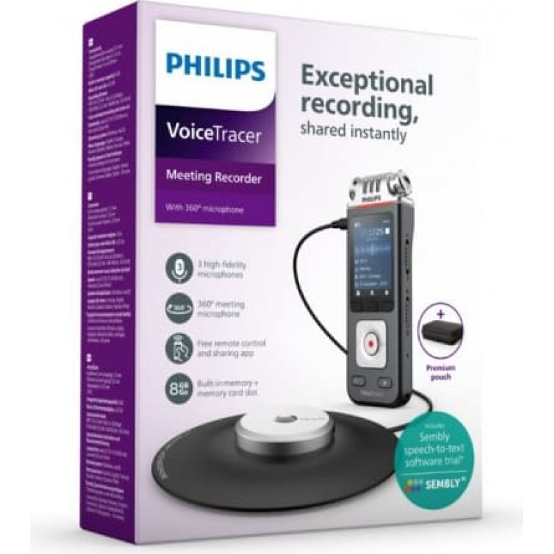 Philips Dyktafon DVT8115 Pamięć 8GB,nagrywanie 360°,microSDHC 32GB