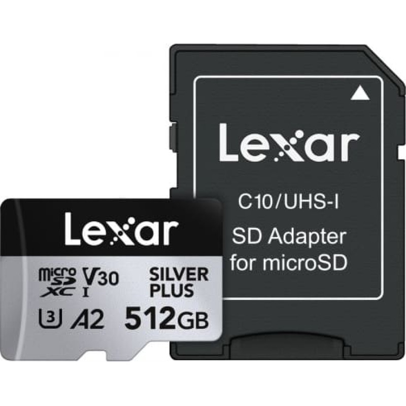 Lexar Memory card microSD 512GB C10 A2 U3 V30 205/150MB/s Silver Plus