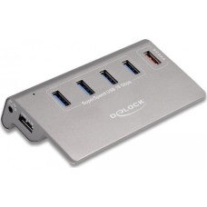 Delock USB 10 Gbps Hub mit 4 USB Typ-A Ports + 1 Schnellladeport (grau, inkl. Netzteil)