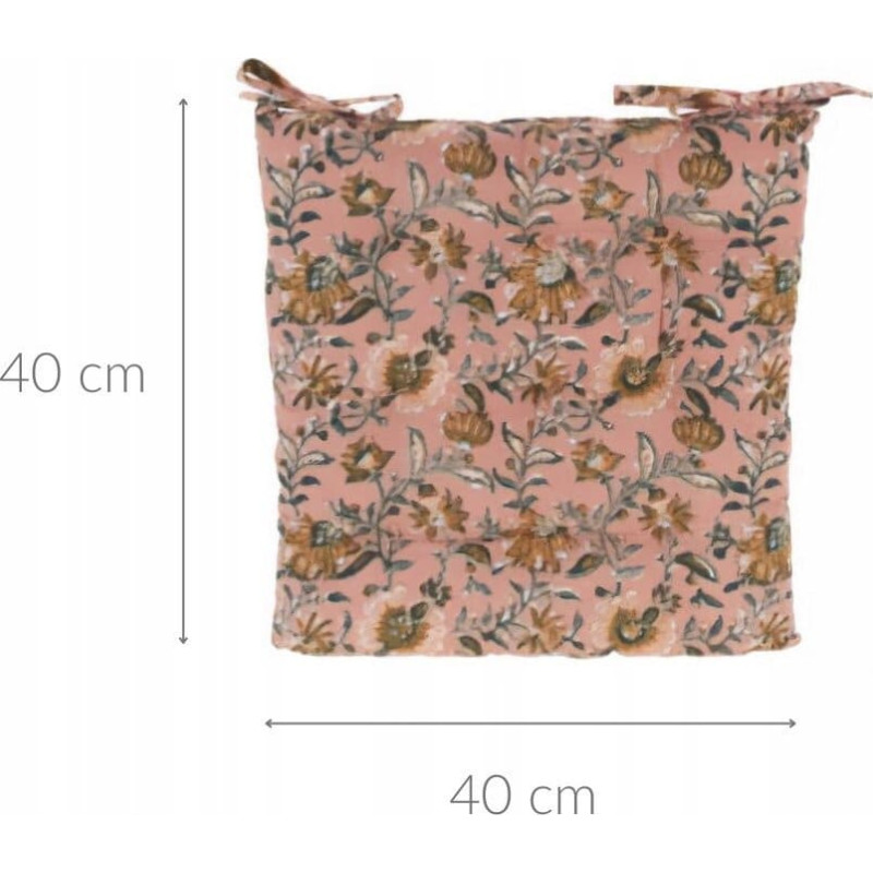 Home Styling Collection Poduszka na krzesło wiązana, wzór w kwiaty, 100% bawełny, 40 x 40 cm